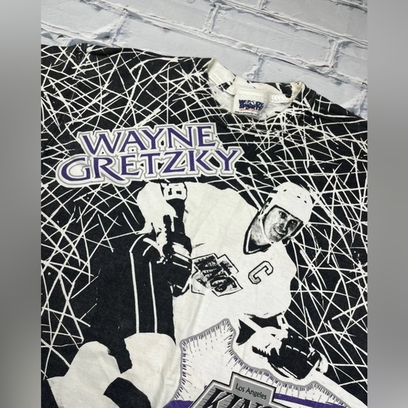 Vintage 1992 Wayne Gretzky LA Kings AOP Woodys Sports T-Shirt Men’s Sz XL (L) - Picture 5 of 11